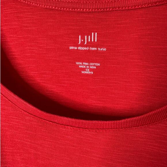 J. Jill Plus 1X Red Pima Knit A-Line Dipped Hem Tunic Top Elbow-Sleeves - Picture 4 of 9